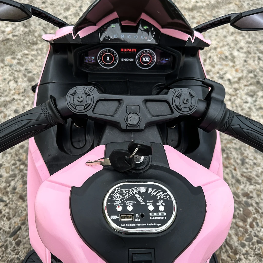 Motocicleta electrica pentru BDQ888, 70W 12V, cu roti moi, bluetooth, roz [10]