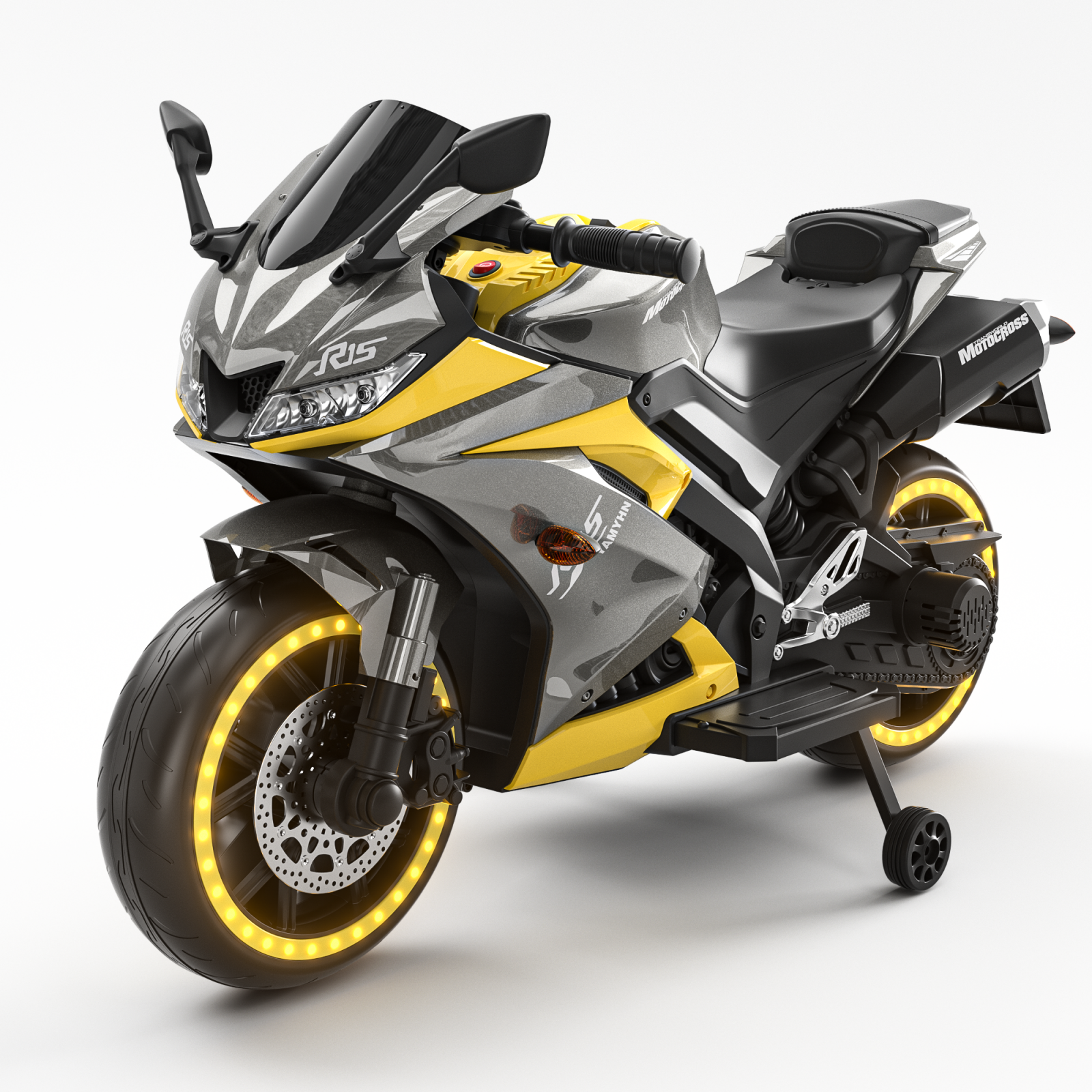 Motociclete electrice - Motocicleta electrica pentru copii 3-9 ani, SuperBike TR15, PREMIUM, galbena