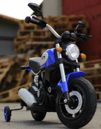 Kids ride-on electric motorbike BT307 with auxiliary wheels, 60W, inflatable wheels, blue [2]