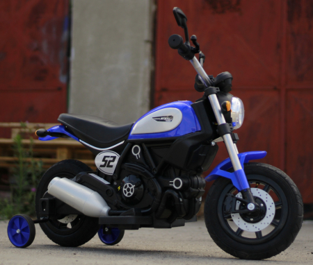 Kids ride-on electric motorbike BT307 with auxiliary wheels, 60W, inflatable wheels, blue [3]
