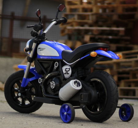 Kids ride-on electric motorbike BT307 with auxiliary wheels, 60W, inflatable wheels, blue [4]