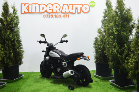 Kids ride-on electric motorbike BT307 with auxiliary wheels, 60W, inflatable wheels, black [5]