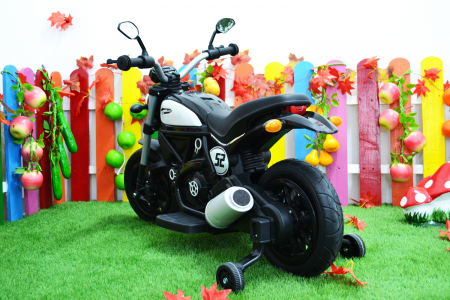 Kids ride-on electric motorbike BT307 with auxiliary wheels, 60W, inflatable wheels, black [12]