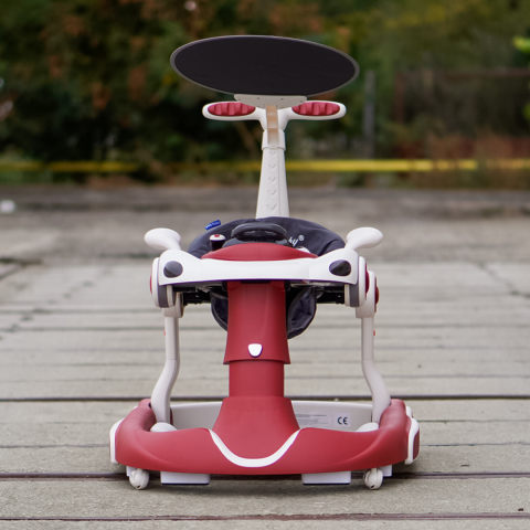 5-in-1 Baby Walker, Rocker, Jumper, Parental Handle, Sun Canopy, Steering Wheel, Lights and Music, Adjustable and Foldable, red [2]