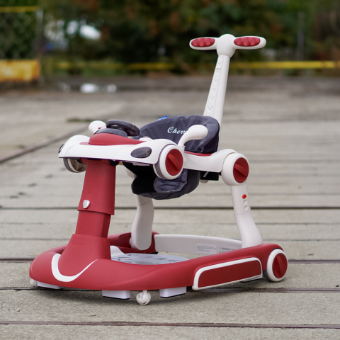 5-in-1 Baby Walker, Rocker, Jumper, Parental Handle, Sun Canopy, Steering Wheel, Lights and Music, Adjustable and Foldable, red [8]