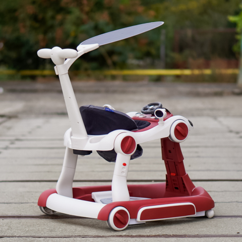 5-in-1 Baby Walker, Rocker, Jumper, Parental Handle, Sun Canopy, Steering Wheel, Lights and Music, Adjustable and Foldable, red [4]