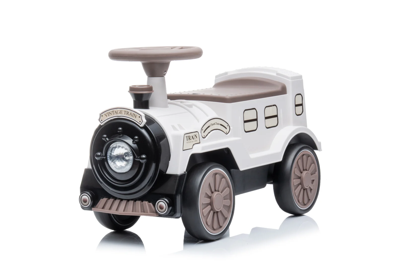 Special Ride on vehicles - Vintage Train Ride-On Walker for Children, EVA Wheels, 18–30 Months, White