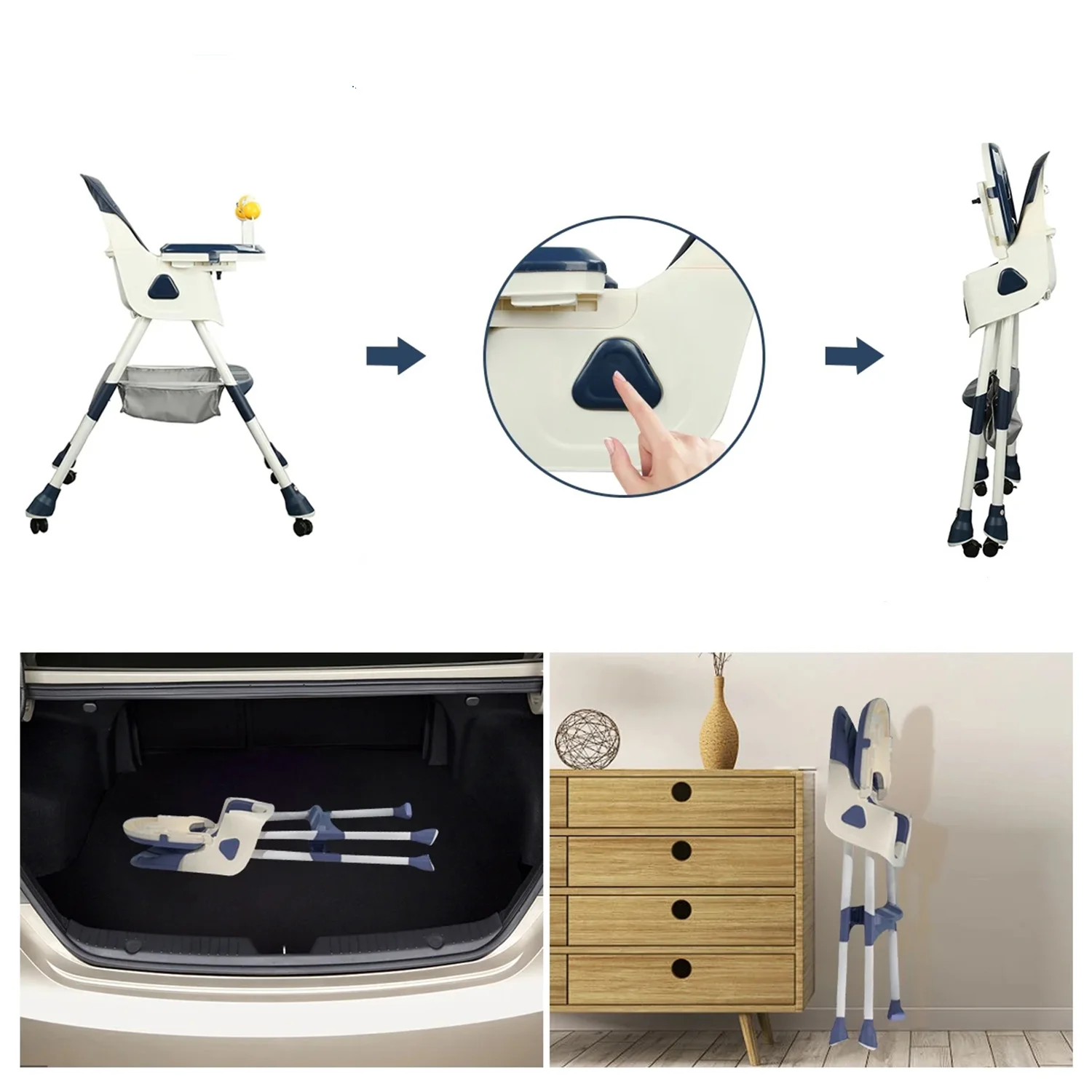 Children’s High Chair & Play Chair, Suitable for Ages 6–36 Months, Adjustable Height, Removable Tray, Safety Harness, blue [5]