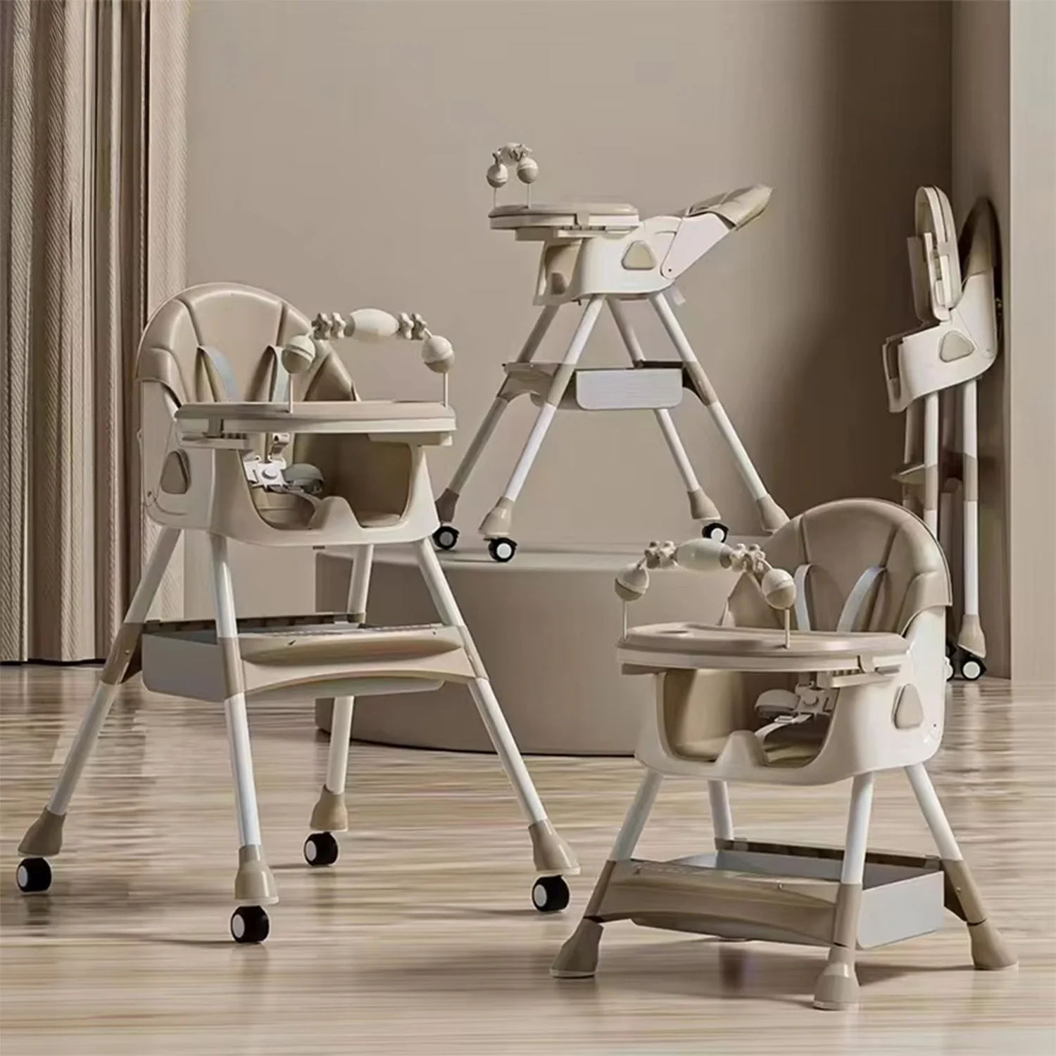 Indoor and outdoor toys - Children’s High Chair & Play Chair, Suitable for Ages 6–36 Months, Adjustable Height, Removable Tray, Safety Harness, Beige