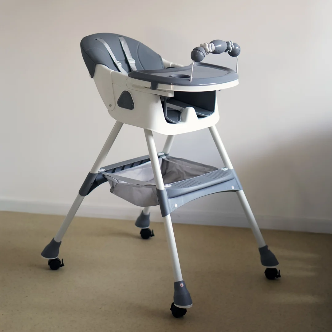 Children’s High Chair & Play Chair, Suitable for Ages 6–36 Months, Adjustable Height, Removable Tray, Safety Harness, gray [5]