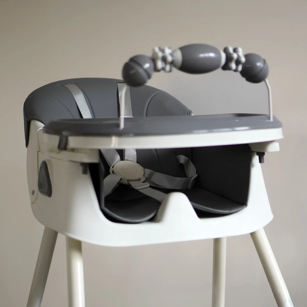 Children’s High Chair & Play Chair, Suitable for Ages 6–36 Months, Adjustable Height, Removable Tray, Safety Harness, gray [1]