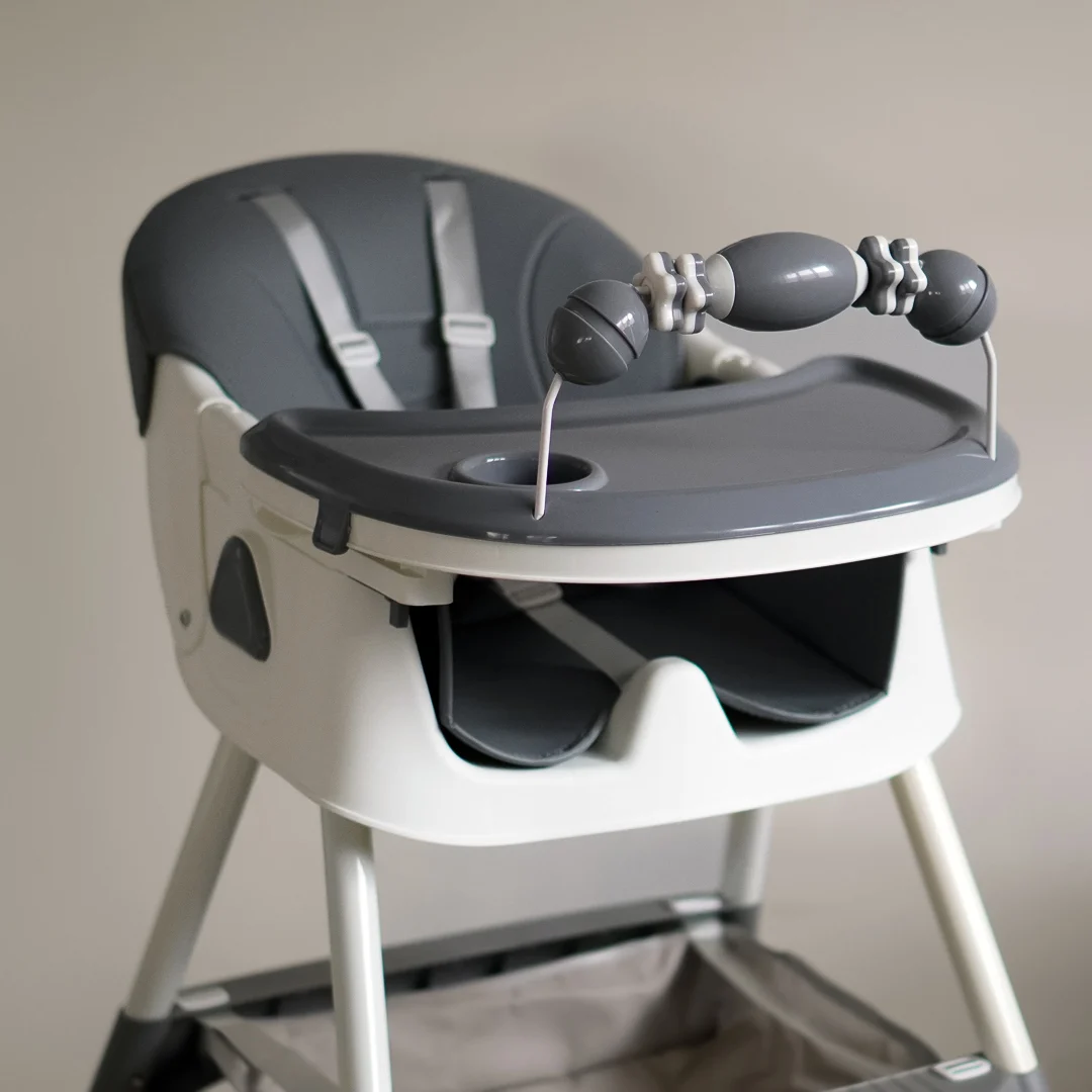 Children’s High Chair & Play Chair, Suitable for Ages 6–36 Months, Adjustable Height, Removable Tray, Safety Harness, gray [7]