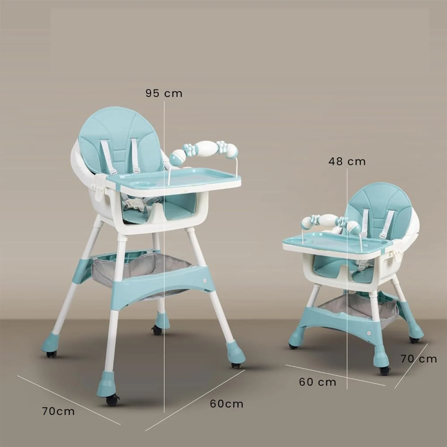 Children’s High Chair & Play Chair, Suitable for Ages 6–36 Months, Adjustable Height, Removable Tray, Safety Harness, green [4]