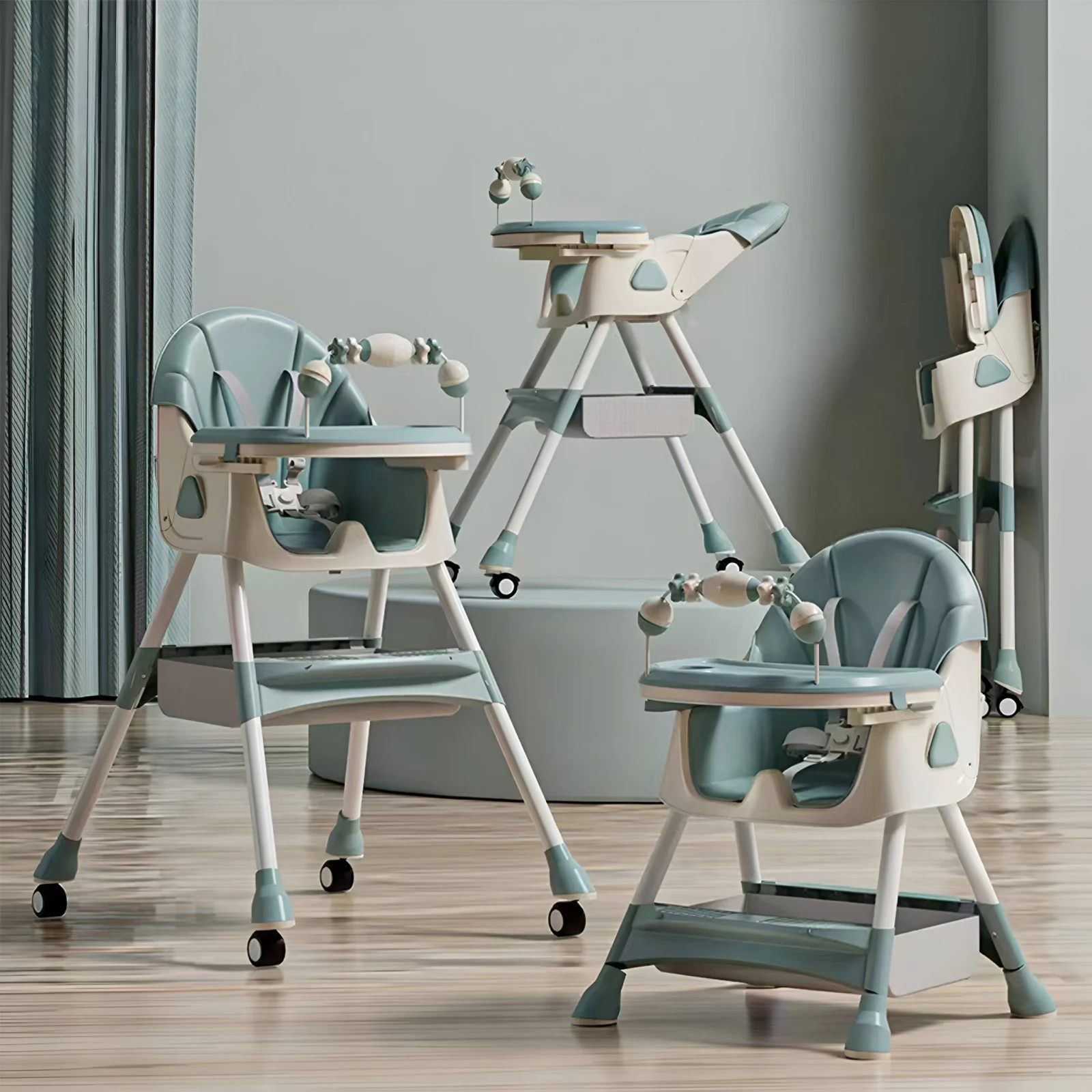 Indoor and outdoor toys - Children’s High Chair & Play Chair, Suitable for Ages 6–36 Months, Adjustable Height, Removable Tray, Safety Harness, green