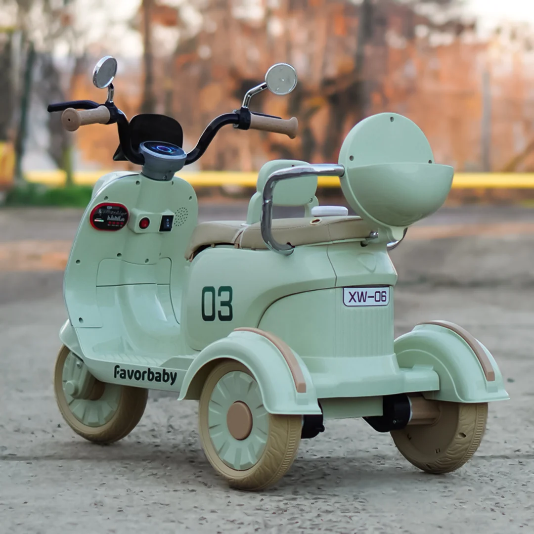 Electric Scooter for Kids , 3 Wheels, 2 Seats, Remote Control, 70W, Green [8]