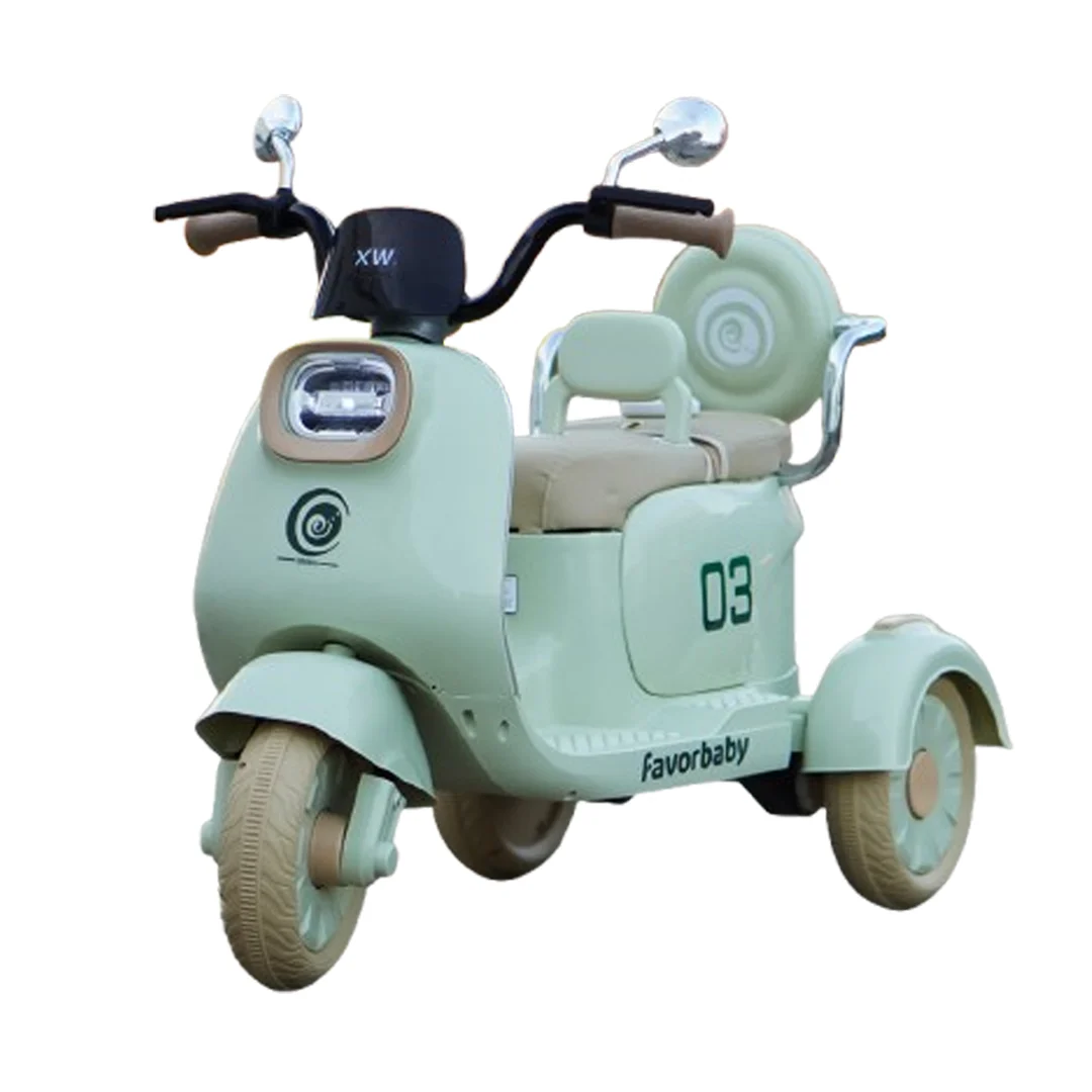 Ride on Motorcycles - Electric Scooter for Kids , 3 Wheels, 2 Seats, Remote Control, 70W, Green