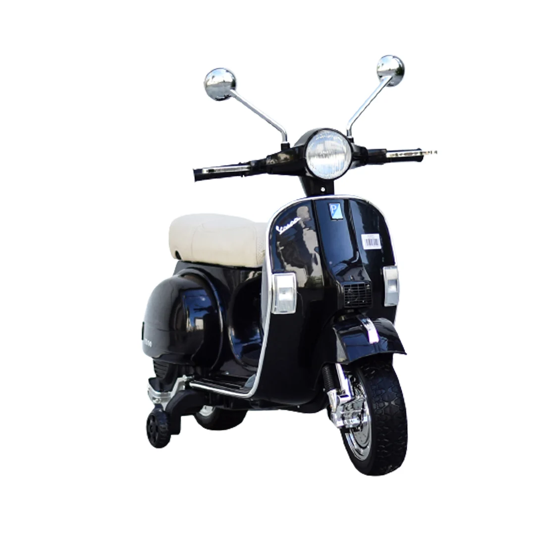 Ride on Motorcycles - Licensed electric scooter for children Piaggio PX150, 70W, 12V, premium, with auxiliary wheels, black