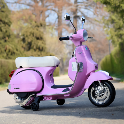Scuter electric pentru copii Piaggio PX150, 70W, 12V, echipat premium, cu roti ajutatoare, roz [3]