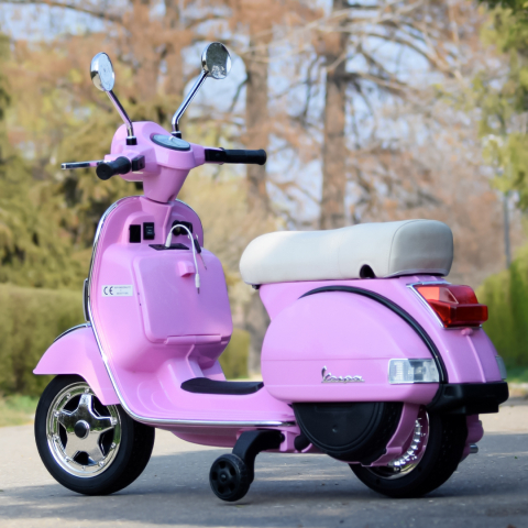Scuter electric pentru copii Piaggio PX150, 70W, 12V, echipat premium, cu roti ajutatoare, roz [6]