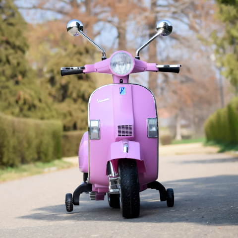 Scuter electric pentru copii Piaggio PX150, 70W, 12V, echipat premium, cu roti ajutatoare, roz [2]