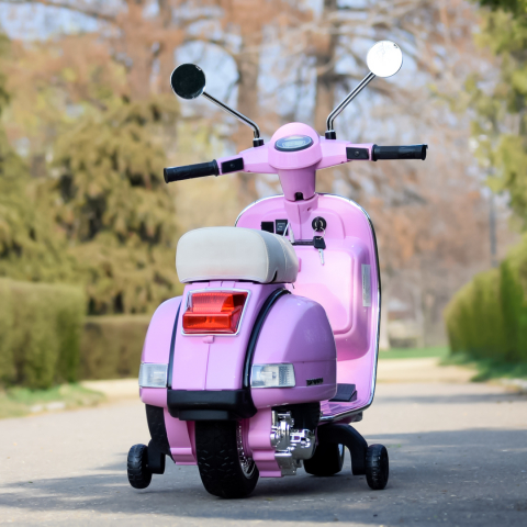 Scuter electric pentru copii Piaggio PX150, 70W, 12V, echipat premium, cu roti ajutatoare, roz [5]