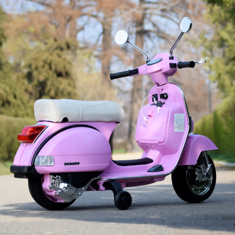 Scuter electric pentru copii Piaggio PX150, 70W, 12V, echipat premium, cu roti ajutatoare, roz [4]