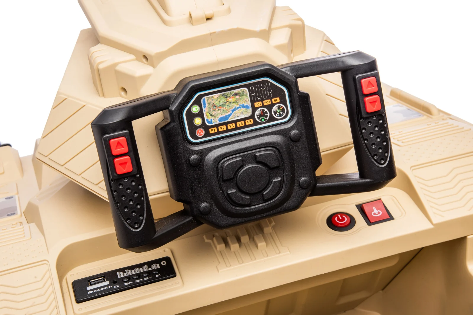 Electric ride-on tank for children Commander, 240W, 24V, multiple functions, camouflage beige [1]