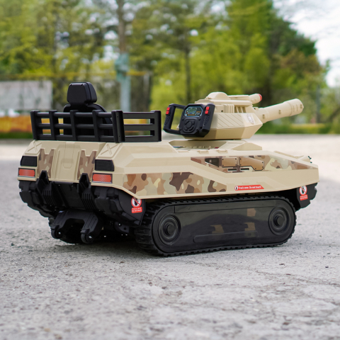 Electric ride-on tank for children Commander, 240W, 24V, multiple functions, camouflage beige [6]