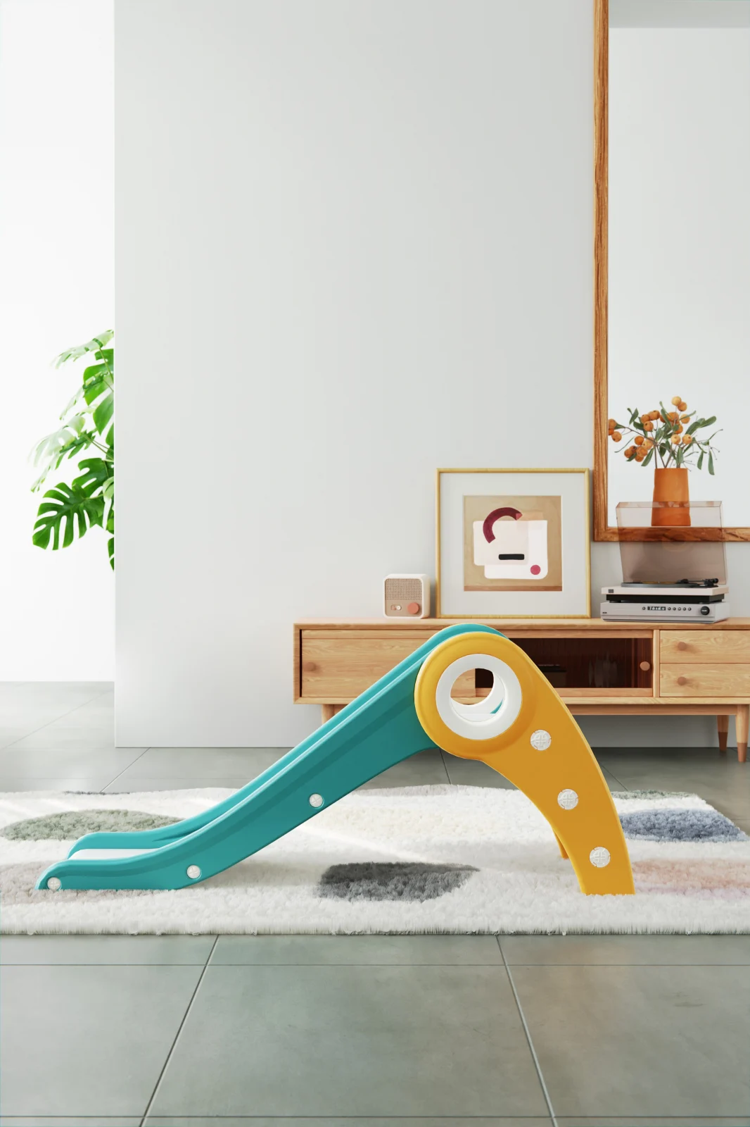 Tobogan copii cu design ergonomic, interior sau exterior, trepte antiderapante, pliabil, verde [9]