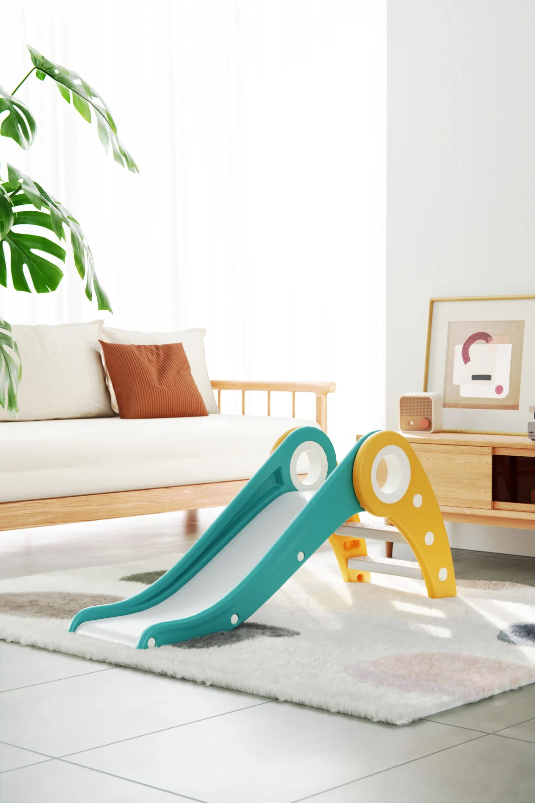 Tobogan copii cu design ergonomic, interior sau exterior, trepte antiderapante, pliabil, verde [6]