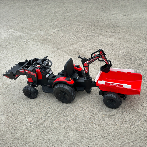 Tractor electric cu remorca pentru copii 720-T, 90W, cupa si incarcator, 12V, premium, rosu [15]