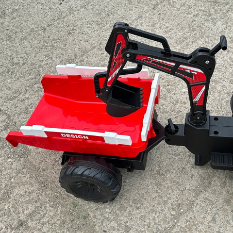 Tractor electric cu remorca pentru copii 720-T, 90W, cupa si incarcator, 12V, premium, rosu [13]