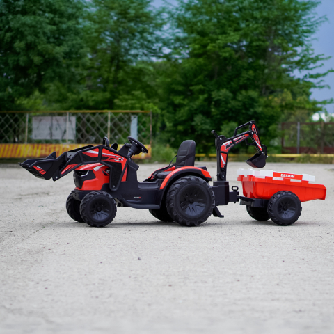Tractor electric cu remorca pentru copii 720-T, 90W, cupa si incarcator, 12V, premium, rosu [2]