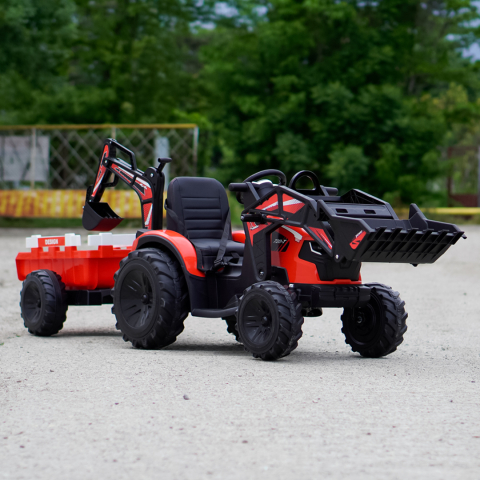 Tractor electric cu remorca pentru copii 720-T, 90W, cupa si incarcator, 12V, premium, rosu [9]