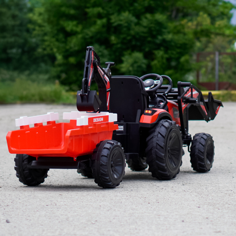 Tractor electric cu remorca pentru copii 720-T, 90W, cupa si incarcator, 12V, premium, rosu [5]