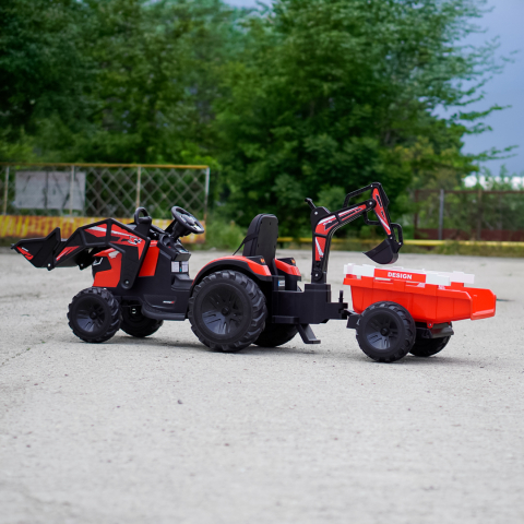 Tractor electric cu remorca pentru copii 720-T, 90W, cupa si incarcator, 12V, premium, rosu [3]