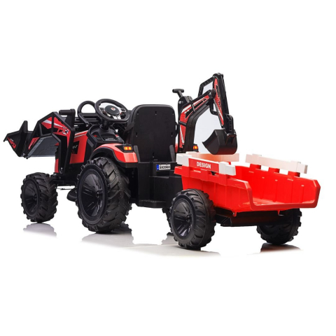 Ride-on tractor with trailer for children 720-T, 90W, bucket and charger, 12V, premium, red [9]