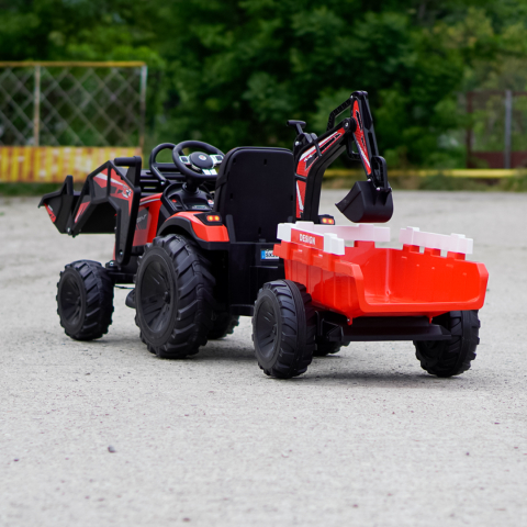 Tractor electric cu remorca pentru copii 720-T, 90W, cupa si incarcator, 12V, premium, rosu [4]