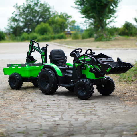 Ride-on tractor with trailer for children 720-T, 90W, bucket and charger, 12V, premium, green [3]