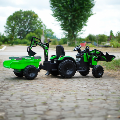 Ride-on tractor with trailer for children 720-T, 90W, bucket and charger, 12V, premium, green [5]