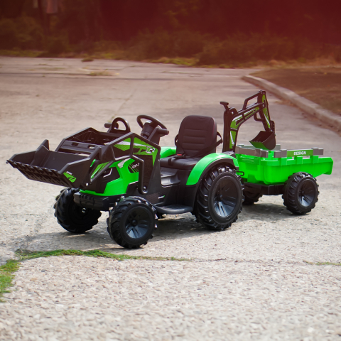 Ride-on tractor with trailer for children 720-T, 90W, bucket and charger, 12V, premium, green [8]