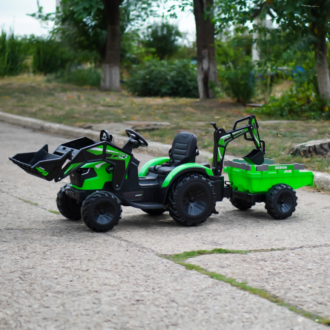 Ride-on tractor with trailer for children 720-T, 90W, bucket and charger, 12V, premium, green [2]