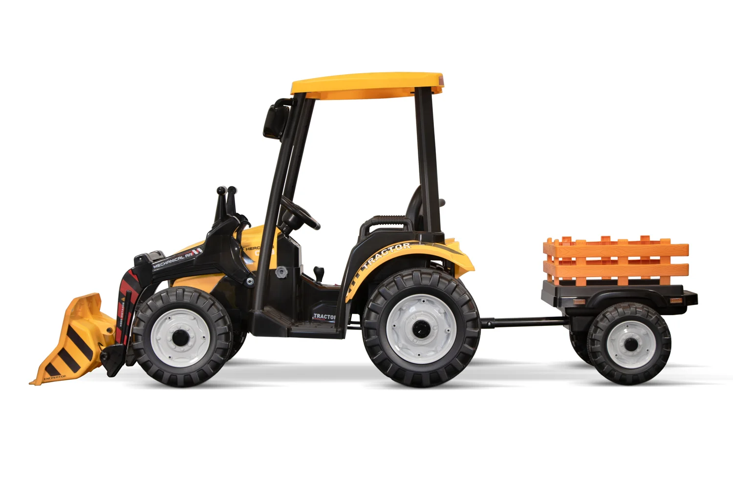 Ride On ATV & UTV - Electric tractor for children with trailer and bucket, Power-Tractor, power 240W, battery 12V, yellow