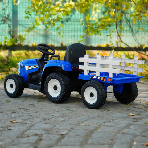 Electric ride-on tractor BJ-611, 60W, 12V with trailer and remote control, blue [7]