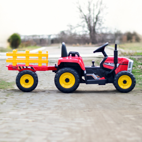 Tractoras electric BJ-611, 60W, 12V cu remorca si telecomanda, rosu [4]