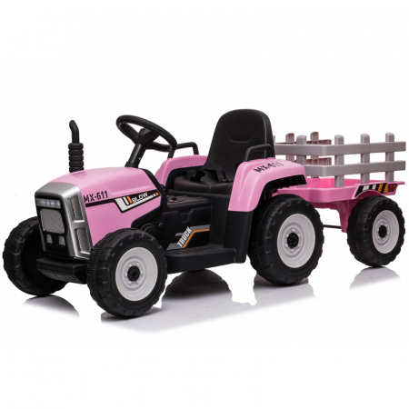 Ride On ATV & UTV - Electric ride-on tractor BJ-611, 60W, 12V with trailer and remote control, pink