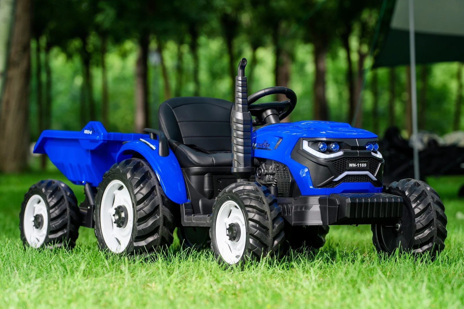 Tractoras electric copii, 90W 12V 10Ah cu remorca, culoare albastru [1]