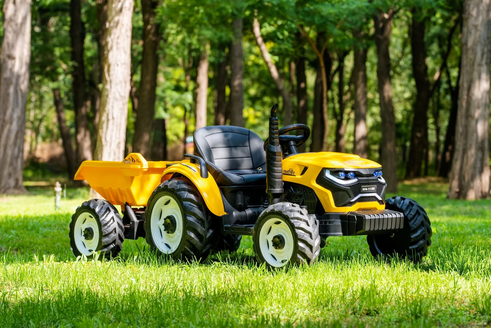 Tractoras electric copii, 90W 12V 10Ah cu remorca, culoare galben [14]