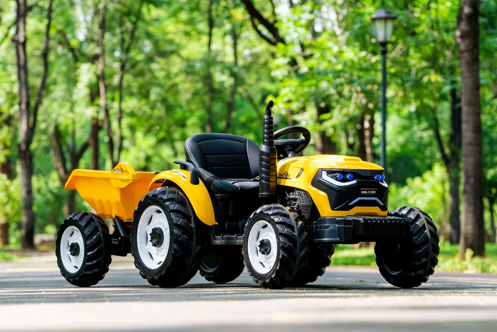 Tractoras electric copii, 90W 12V 10Ah cu remorca, culoare galben [13]