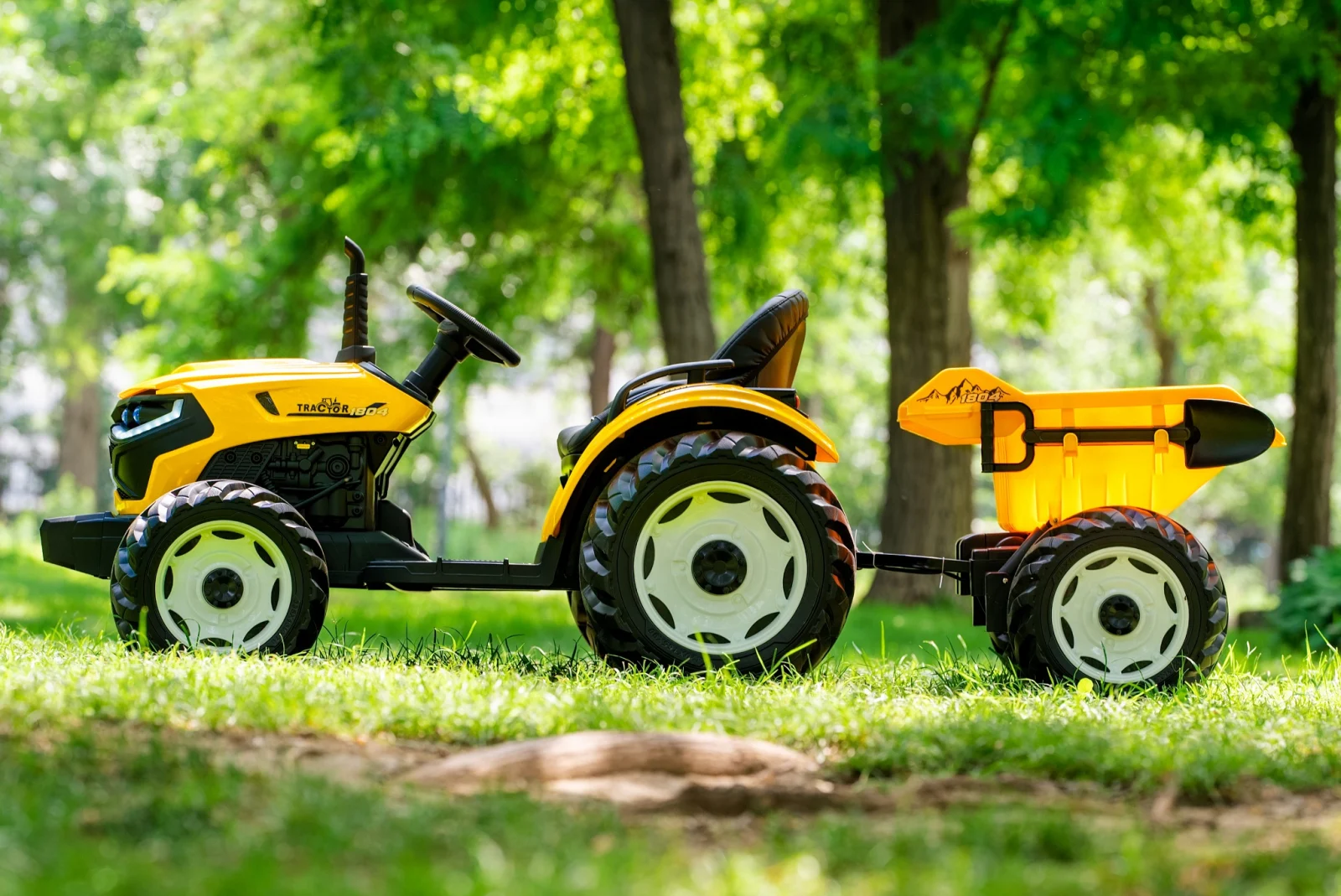 Tractoras electric copii, 90W 12V 10Ah cu remorca, culoare galben [11]